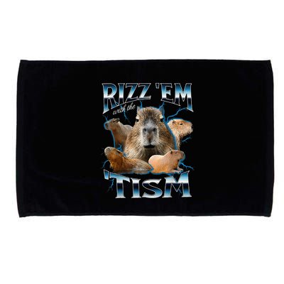Rizz Em With The Tism Capybara Funny Oddly Dank Microfiber Hand Towel