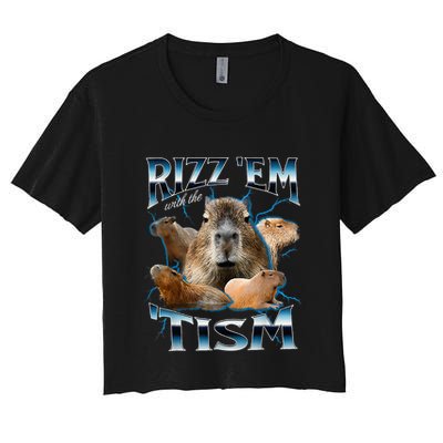 Rizz Em With The Tism Capybara Funny Oddly Dank Crop Top