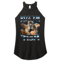 Rizz Em With The Tism Capybara Funny Oddly Dank Women's Perfect Tri Rocker Tank