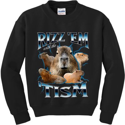 Rizz Em With The Tism Capybara Funny Oddly Dank Kids Sweatshirt