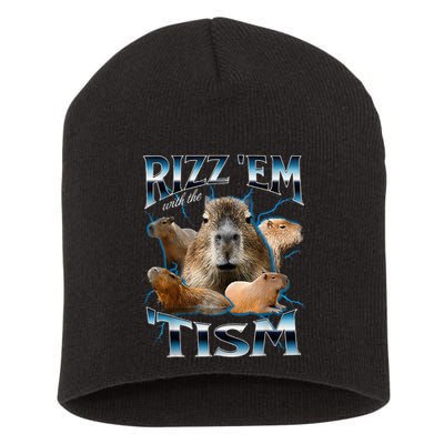 Rizz Em With The Tism Capybara Funny Oddly Dank Short Acrylic Beanie
