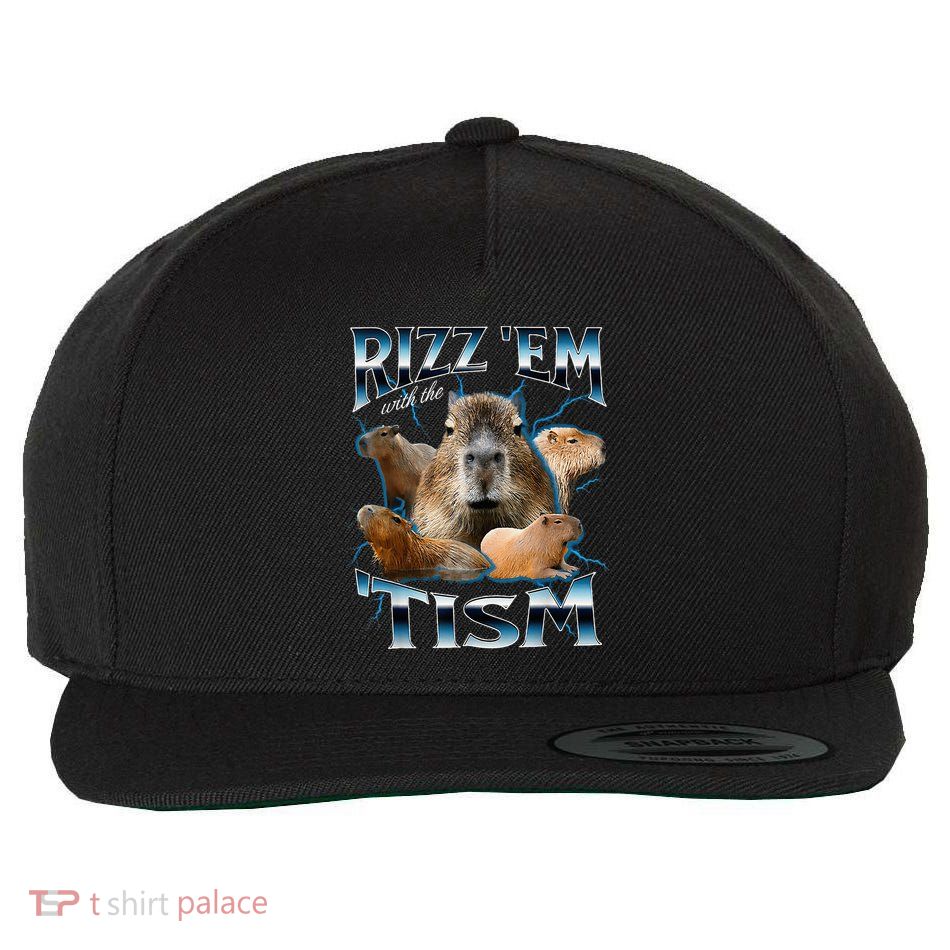 Rizz Em With The Tism Capybara Funny Oddly Dank Wool Snapback Cap