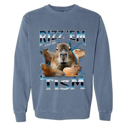 Rizz Em With The Tism Capybara Funny Oddly Dank Garment-Dyed Sweatshirt