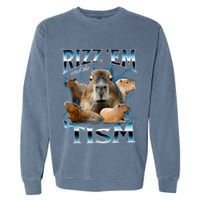 Rizz Em With The Tism Capybara Funny Oddly Dank Garment-Dyed Sweatshirt
