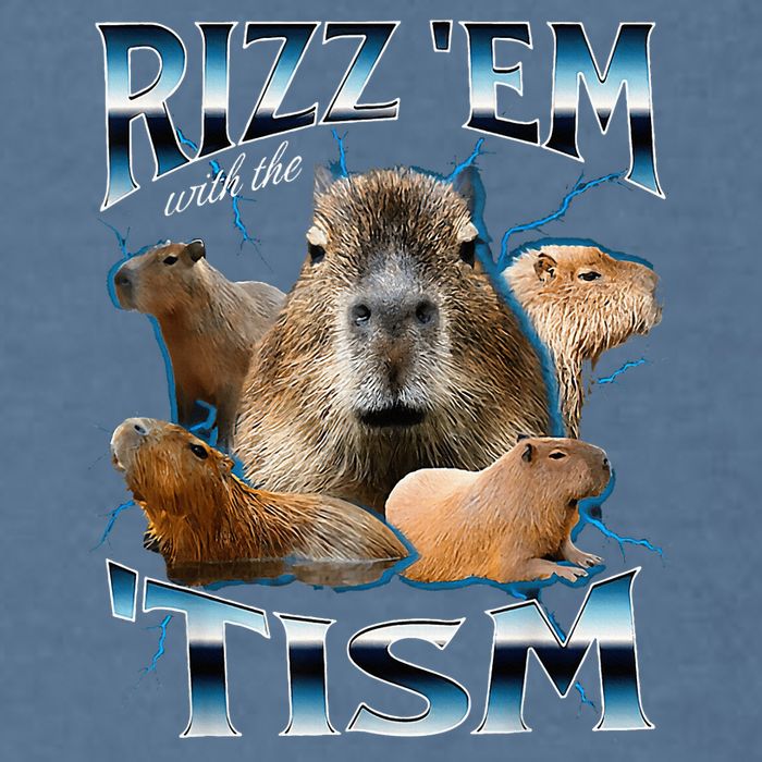 Rizz Em With The Tism Capybara Funny Oddly Dank Garment-Dyed Sweatshirt