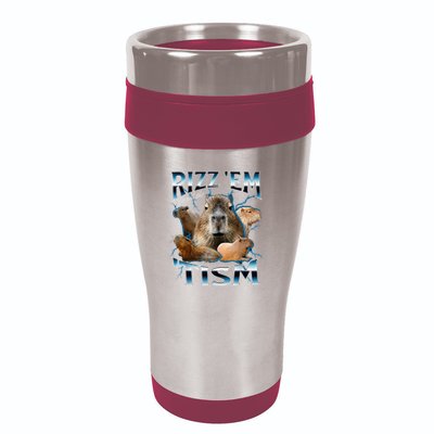 Rizz Em With The Tism Capybara Funny Oddly Dank 16oz Travel Tumbler