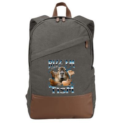 Rizz Em With The Tism Capybara Funny Oddly Dank Cotton Canvas Backpack