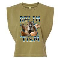 Rizz Em With The Tism Capybara Funny Oddly Dank Garment-Dyed Women's Muscle Tee