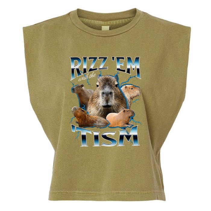 Rizz Em With The Tism Capybara Funny Oddly Dank Garment-Dyed Women's Muscle Tee