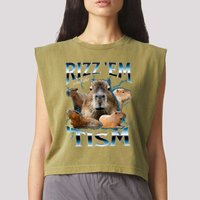Rizz Em With The Tism Capybara Funny Oddly Dank Garment-Dyed Women's Muscle Tee