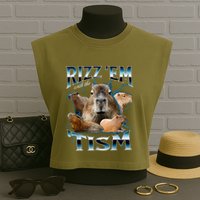 Rizz Em With The Tism Capybara Funny Oddly Dank Garment-Dyed Women's Muscle Tee