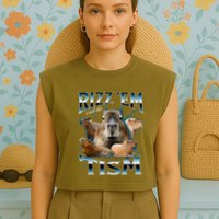 Rizz Em With The Tism Capybara Funny Oddly Dank Garment-Dyed Women's Muscle Tee
