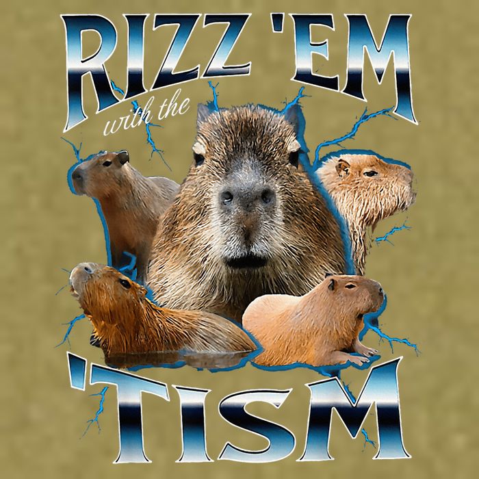 Rizz Em With The Tism Capybara Funny Oddly Dank Garment-Dyed Women's Muscle Tee