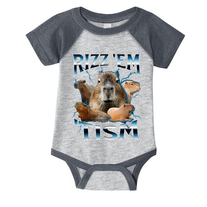 Rizz Em With The Tism Capybara Funny Oddly Dank Infant Baby Jersey Bodysuit