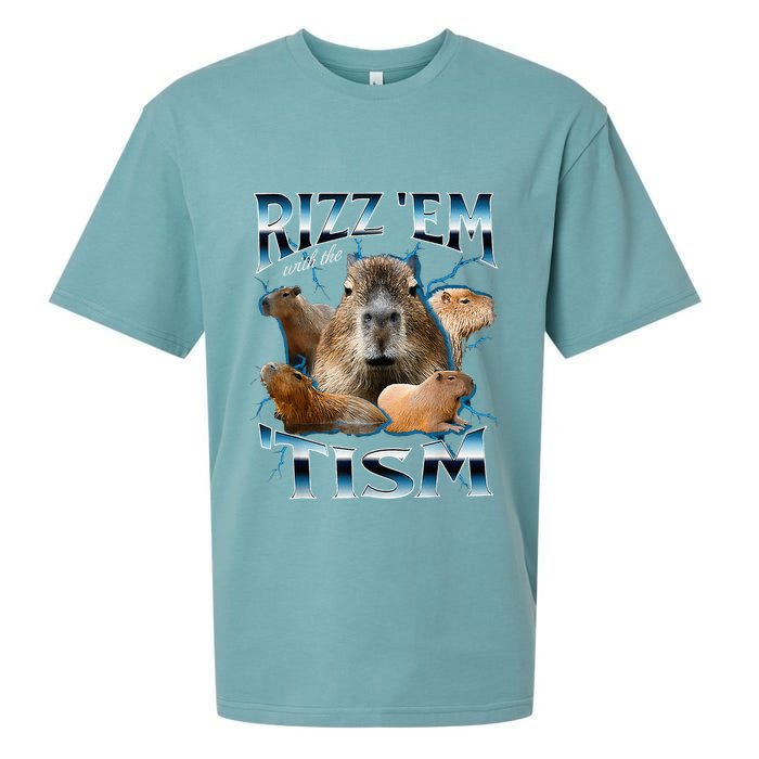 Rizz Em With The Tism Capybara Funny Oddly Dank Sueded Cloud Jersey T-Shirt