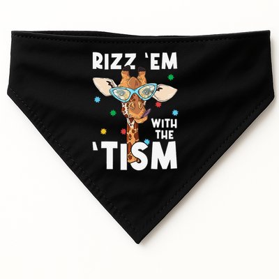 Rizz Em With The Tism Funny Autism Awareness Giraffe Lovers USA-Made Doggie Bandana