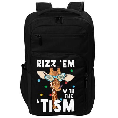 Rizz Em With The Tism Funny Autism Awareness Giraffe Lovers Impact Tech Backpack