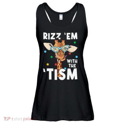 Rizz Em With The Tism Funny Autism Awareness Giraffe Lovers Ladies Essential Flowy Tank