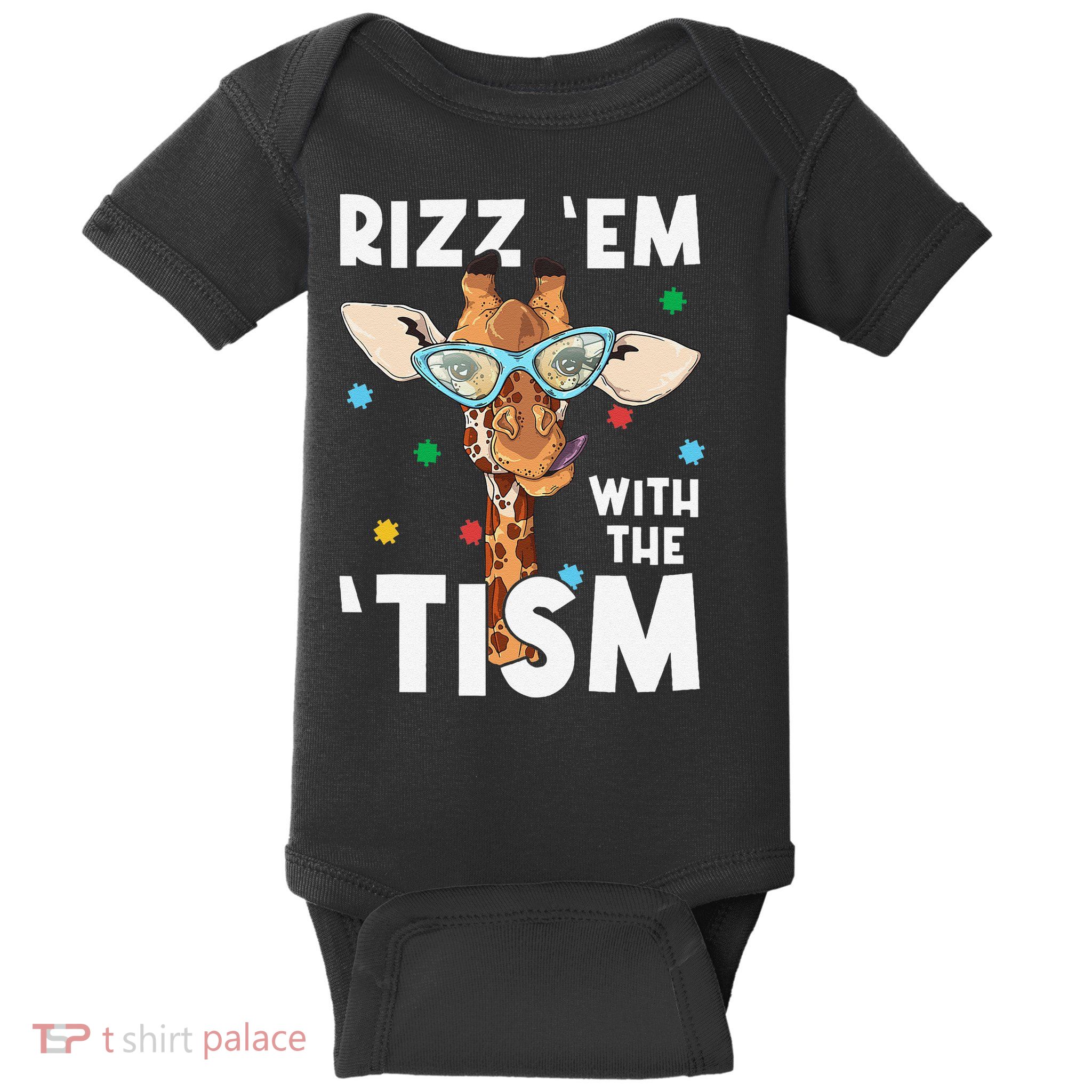 Rizz Em With The Tism Funny Autism Awareness Giraffe Lovers Baby Bodysuit
