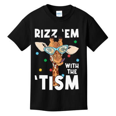 Rizz Em With The Tism Funny Autism Awareness Giraffe Lovers Kids T-Shirt