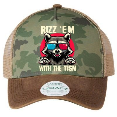 Rizz Em With The Tism Retro Vintage Raccoon Meme Legacy Tie Dye Trucker Hat