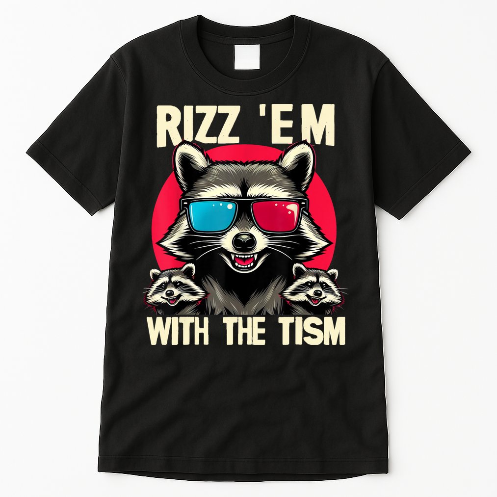 Rizz Em With The Tism Retro Vintage Raccoon Meme Tall T-Shirt