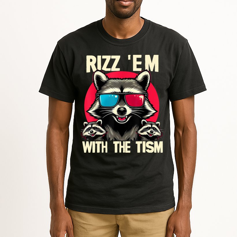 Rizz Em With The Tism Retro Vintage Raccoon Meme Tall T-Shirt