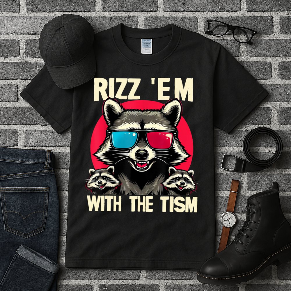 Rizz Em With The Tism Retro Vintage Raccoon Meme Tall T-Shirt
