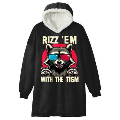 Rizz Em With The Tism Retro Vintage Raccoon Meme Hooded Wearable Blanket
