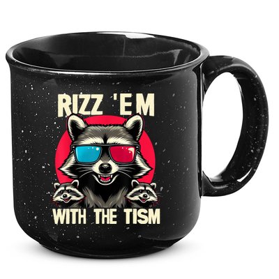 Rizz Em With The Tism Retro Vintage Raccoon Meme 15oz Campfire Ceramic Mug