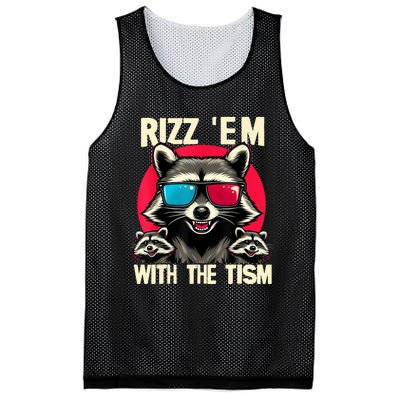 Rizz Em With The Tism Retro Vintage Raccoon Meme Mesh Reversible Basketball Jersey Tank