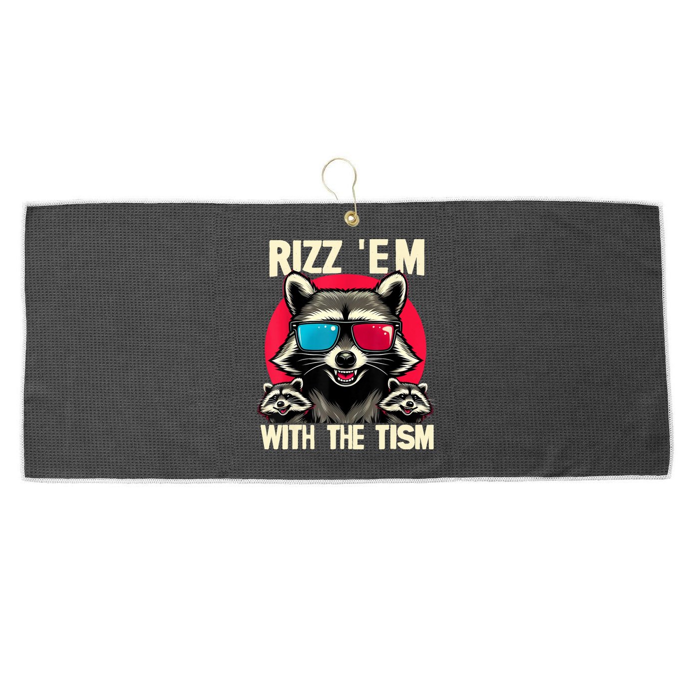 Rizz Em With The Tism Retro Vintage Raccoon Meme Large Microfiber Waffle Golf Towel