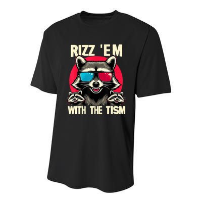 Rizz Em With The Tism Retro Vintage Raccoon Meme Youth Performance Sprint T-Shirt