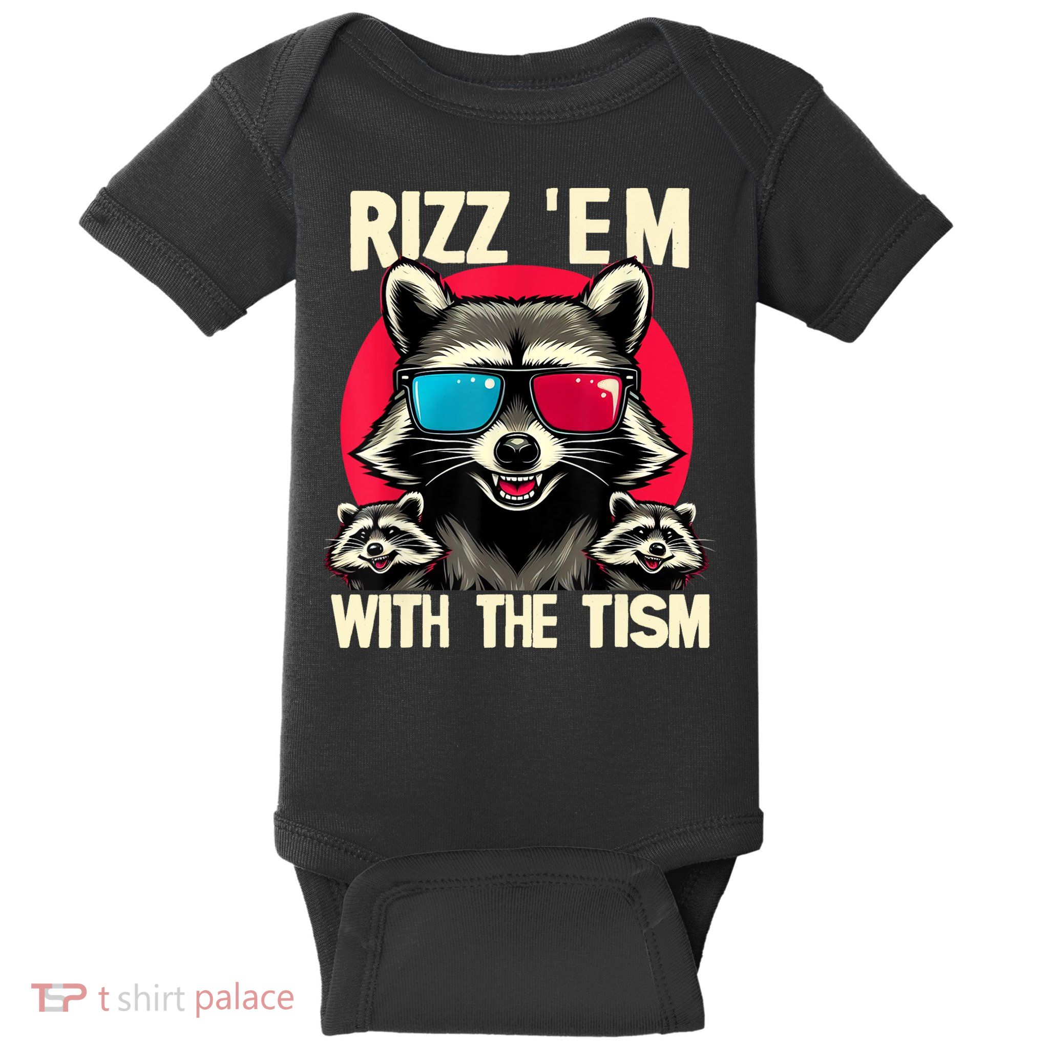Rizz Em With The Tism Retro Vintage Raccoon Meme Baby Bodysuit