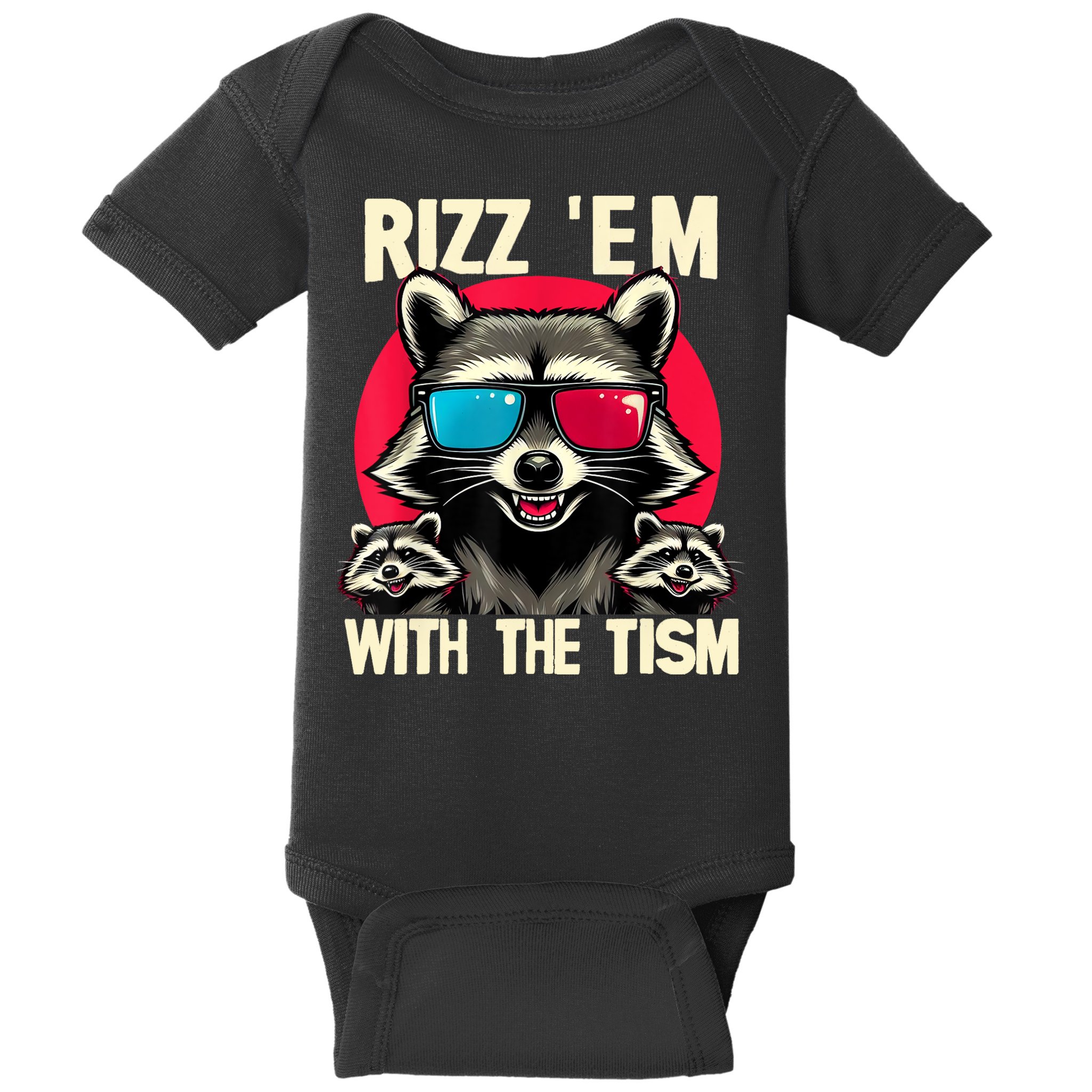 Rizz Em With The Tism Retro Vintage Raccoon Meme Baby Bodysuit
