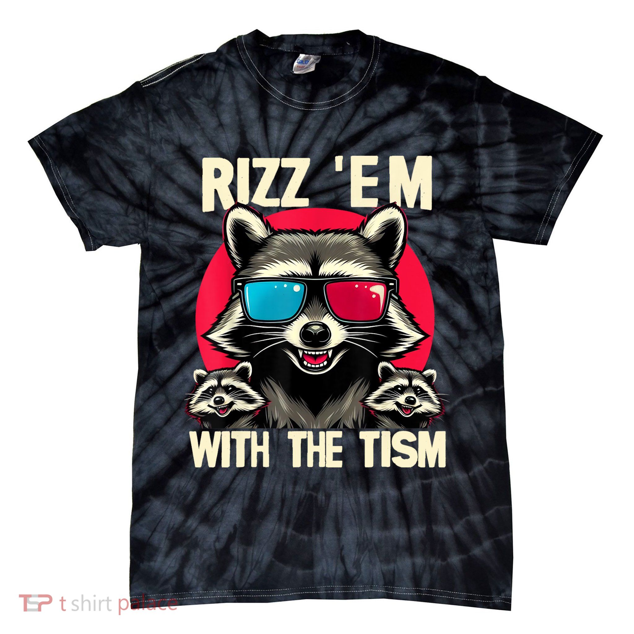 Rizz Em With The Tism Retro Vintage Raccoon Meme Tie-Dye T-Shirt