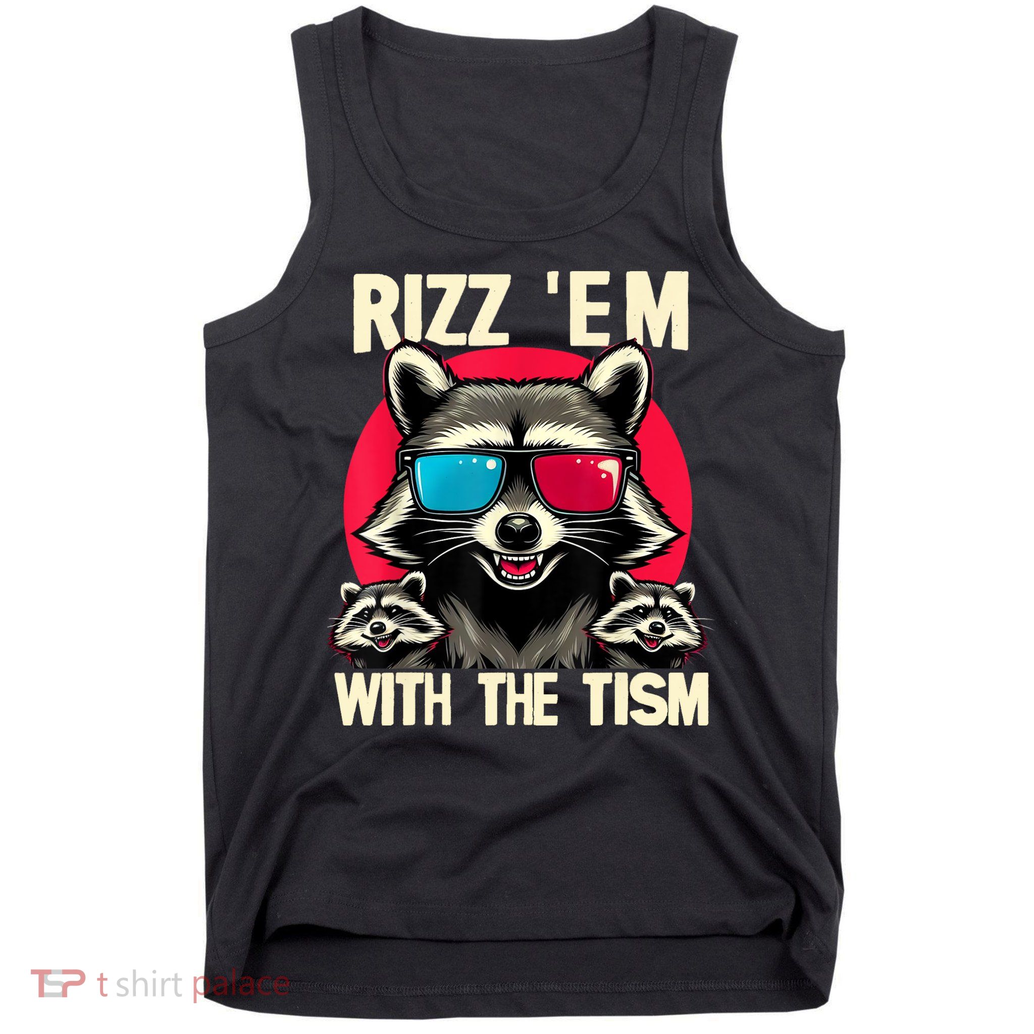 Rizz Em With The Tism Retro Vintage Raccoon Meme Tank Top