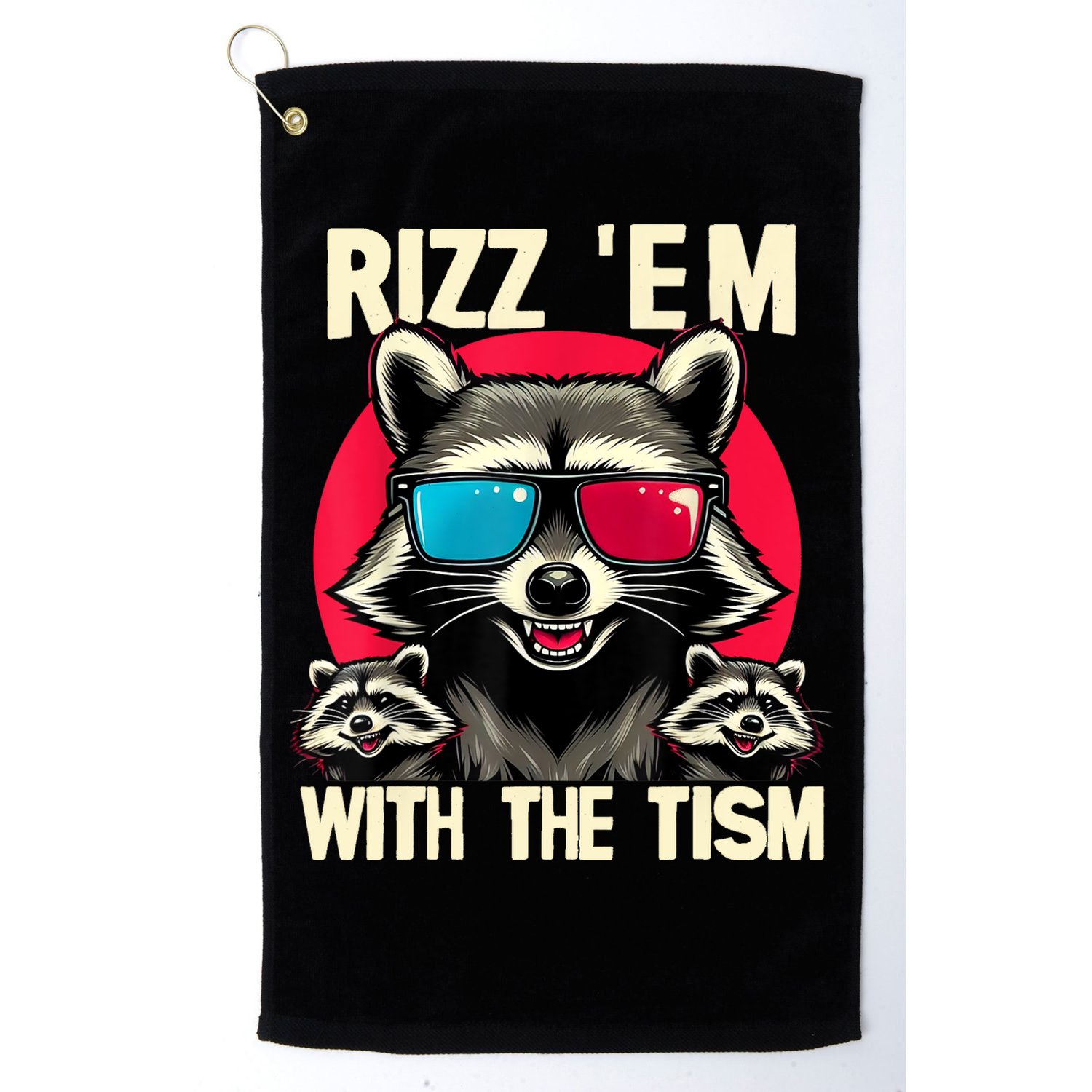 Rizz Em With The Tism Retro Vintage Raccoon Meme Golf Towel