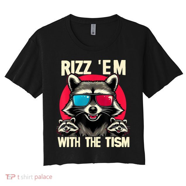 Rizz Em With The Tism Retro Vintage Raccoon Meme Crop Top