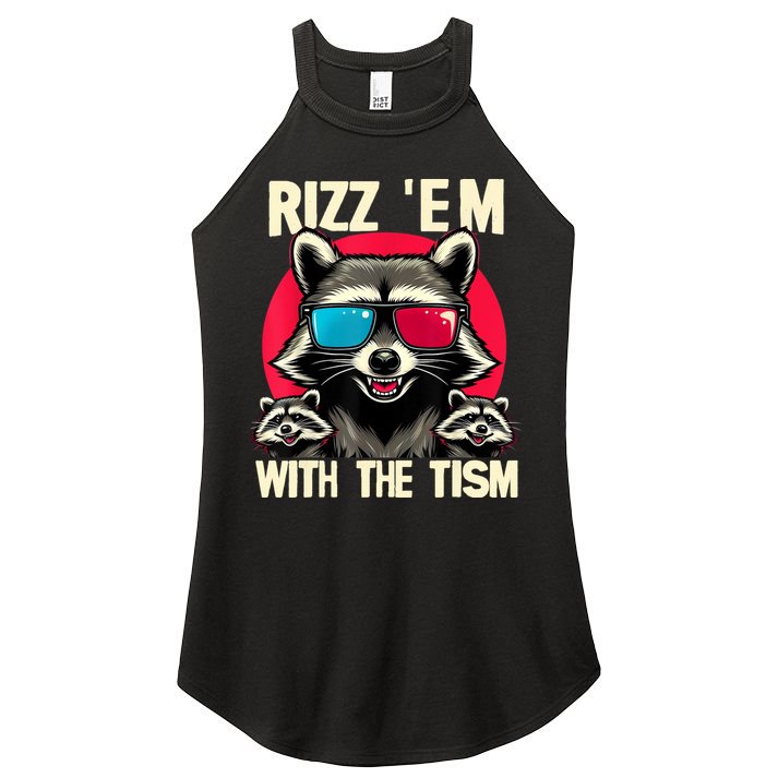 Rizz Em With The Tism Retro Vintage Raccoon Meme Women's Perfect Tri Rocker Tank