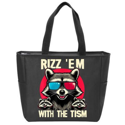 Rizz Em With The Tism Retro Vintage Raccoon Meme Zip Tote Bag
