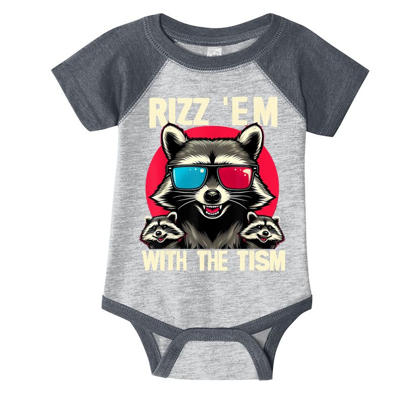 Rizz Em With The Tism Retro Vintage Raccoon Meme Infant Baby Jersey Bodysuit