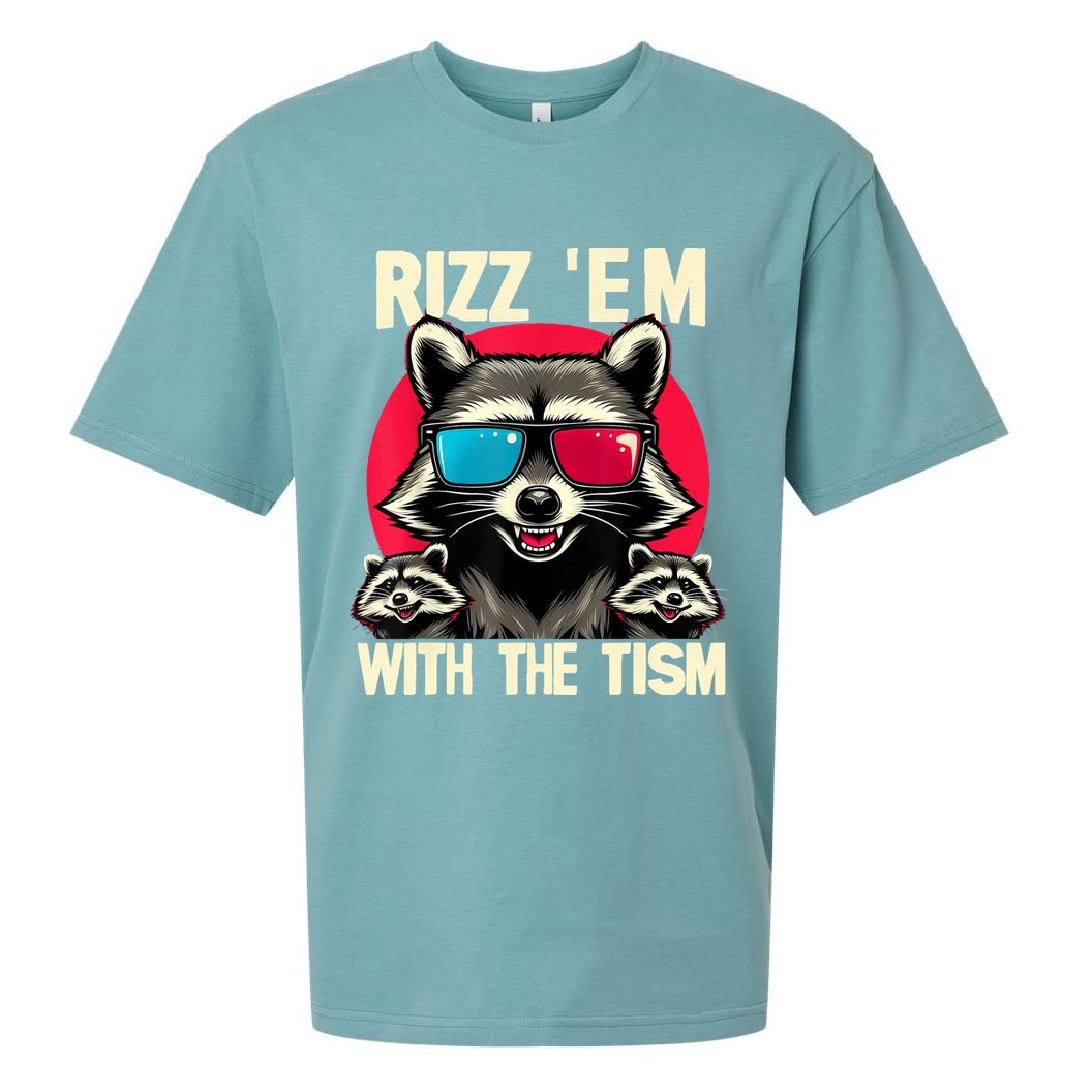 Rizz Em With The Tism Retro Vintage Raccoon Meme Sueded Cloud Jersey T-Shirt