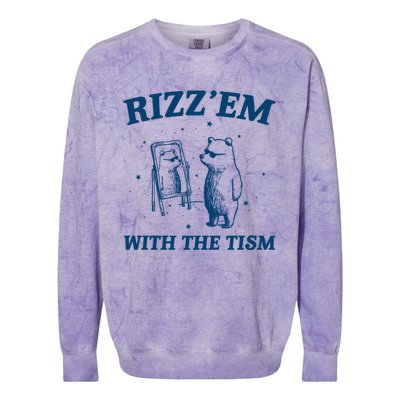 Rizz Em With The Tism Autism Bear Vintage Meme Humor Gift Colorblast Crewneck Sweatshirt