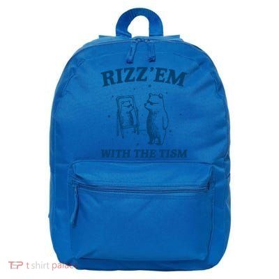 Rizz Em With The Tism Autism Bear Vintage Meme Humor Gift 16 in Basic Backpack