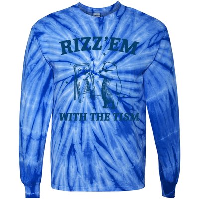 Rizz Em With The Tism Autism Bear Vintage Meme Humor Gift Tie-Dye Long Sleeve Shirt