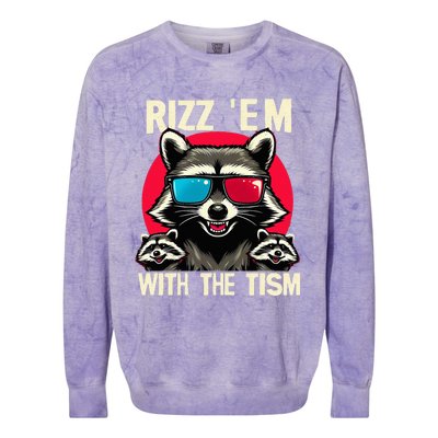 Rizz Em With The Tism Retro Vintage Raccoon Meme Colorblast Crewneck Sweatshirt