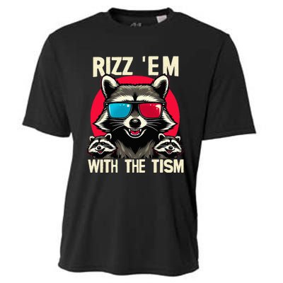 Rizz Em With The Tism Retro Vintage Raccoon Meme Cooling Performance Crew T-Shirt