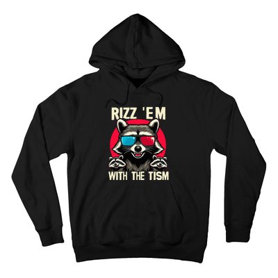 Rizz Em With The Tism Retro Vintage Raccoon Meme Hoodie