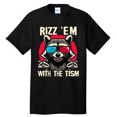 Rizz Em With The Tism Retro Vintage Raccoon Meme Tall T-Shirt